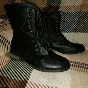 Cute Black Faux Leather Army Boots